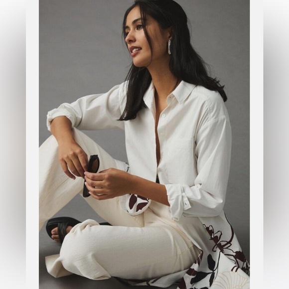 Anthropologie Maeve White Button-down Tunic w/Flower Detail on Front & Back NWT! - Picture 4 of 11